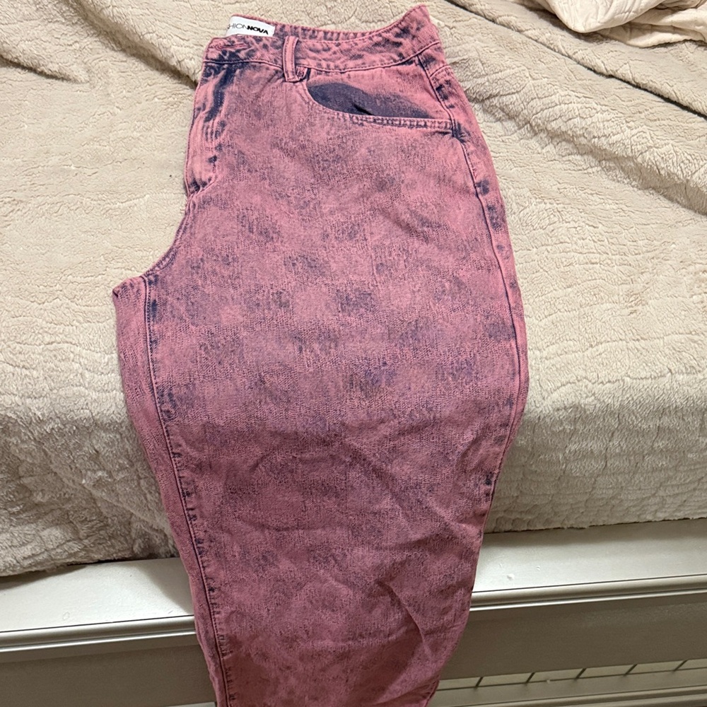 Fashion Nova High Rise Pink Acid Wash Jeans